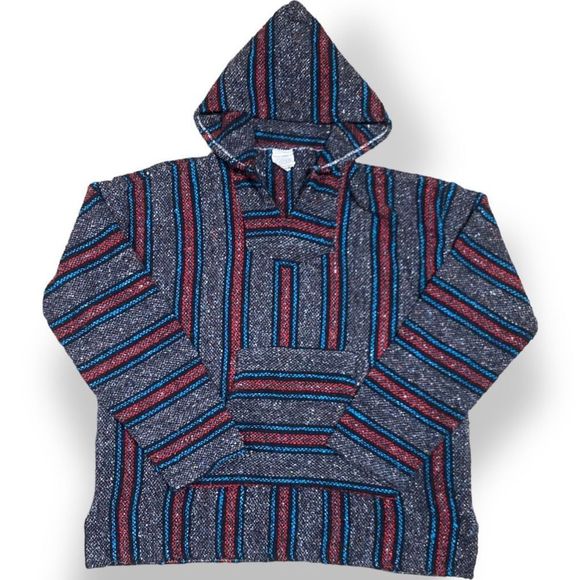 Franks Textiles Made in Mexico Baja Hoodie Drug Rug Striped Pullover Large - Picture 1 of 6